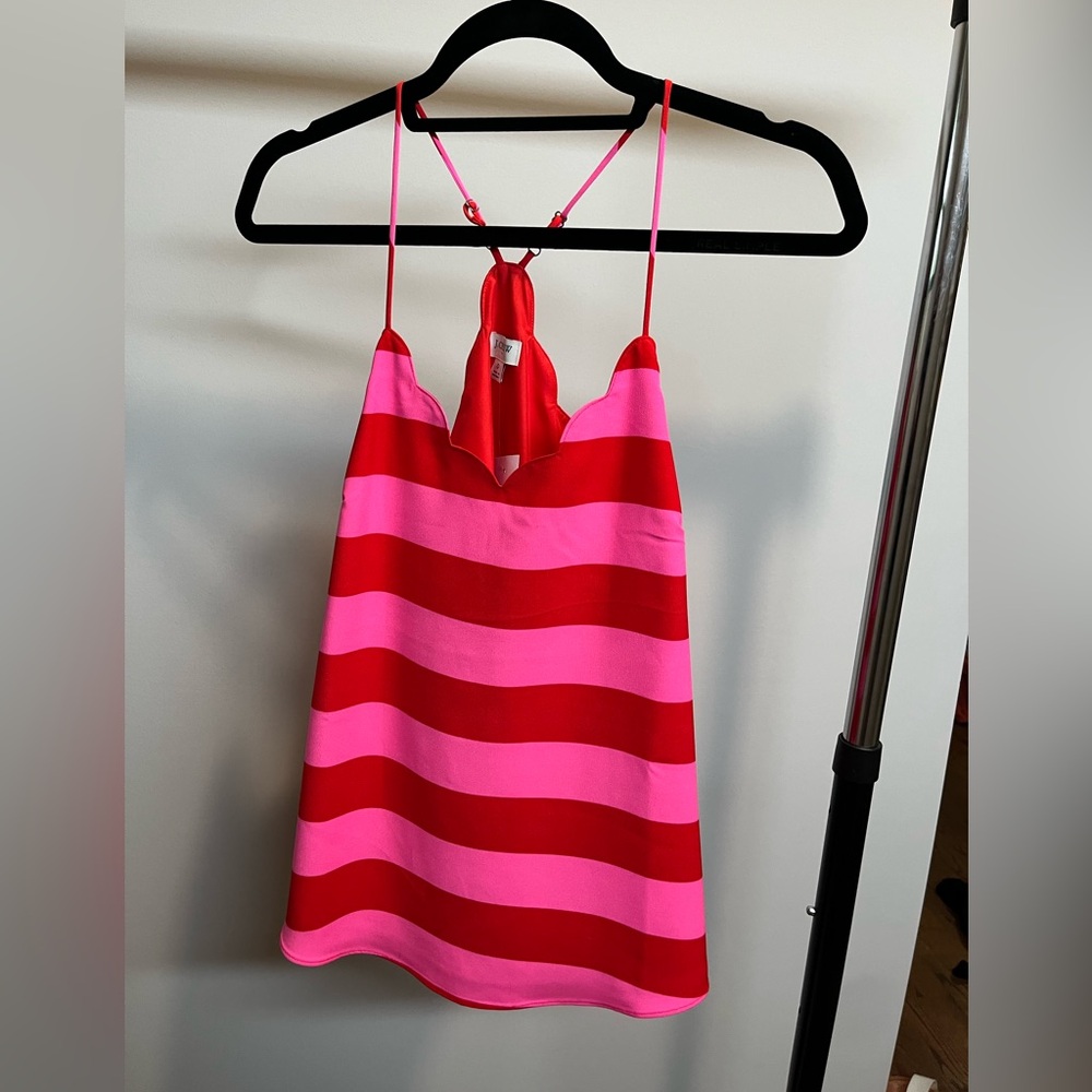 J. Crew Red and Pink scallop tank top